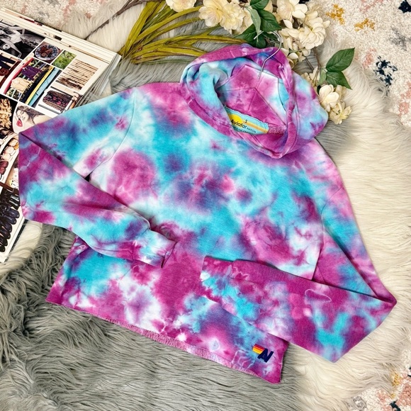 Aviator Nation Tie Dye Cropped Women’s Sweatshirt Hoodie Sz S - Picture 14 of 14